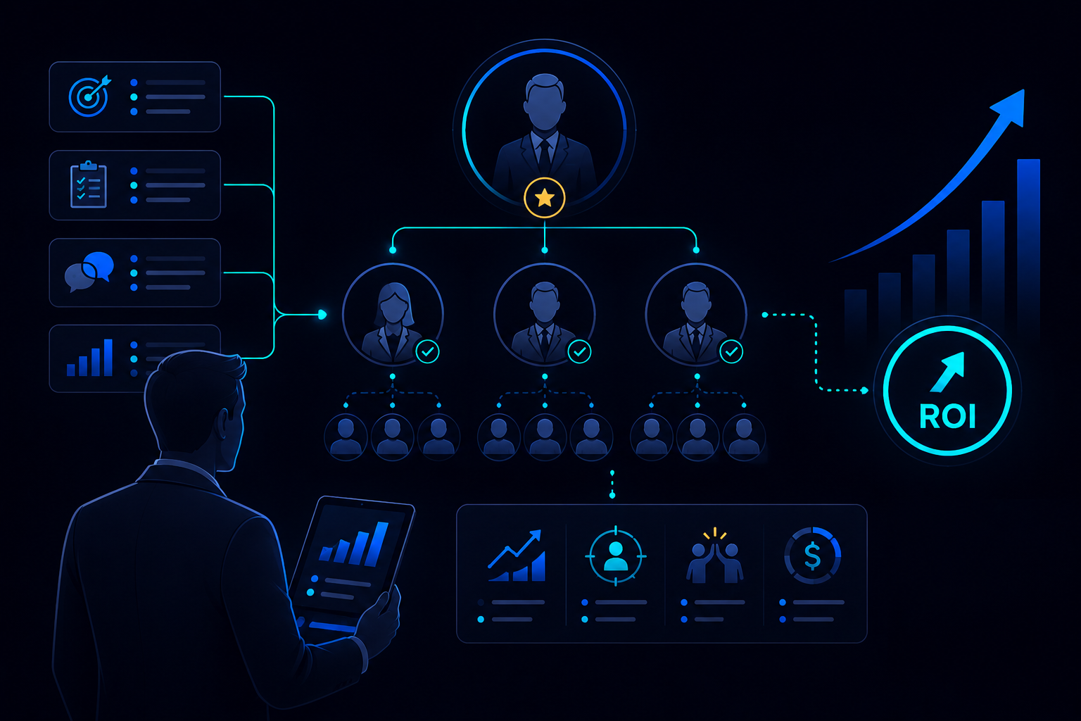 Manager première ligne pharma suivant le coaching, les workflows CRM et le ROI terrain